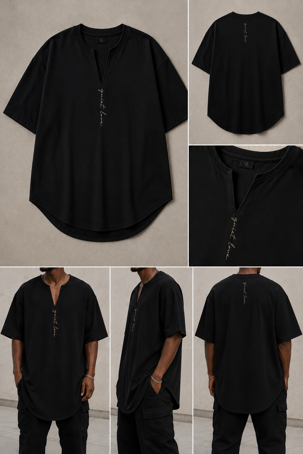 Quiet Love Long Cutout V-Neck Tee